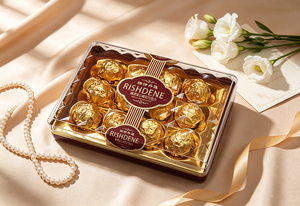 Ensemble de chocolats à la truffe fourrés aux noisettes, emballés dans un coffret doré haut de gamme, RISHDENE, élégante boîte cadeau transparente - Product Image 2