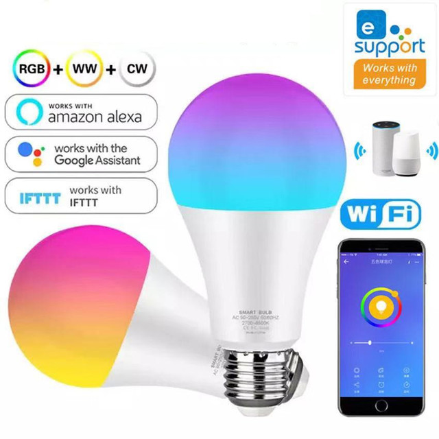 Tuya WiFi LED RGB White Lamp Light Smart Bulb Good for Google Home Alexa 10W E26/E27 Aluminum Dimmable for Modern Living Room