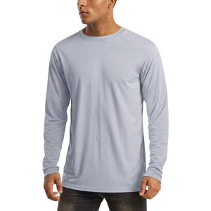 Chemise de bain à manches longues pour homme, bleu clair, 100% polyester, séchage rapide, UPF50+, anti-UV, manches longues, couleur unie - Product Image 1