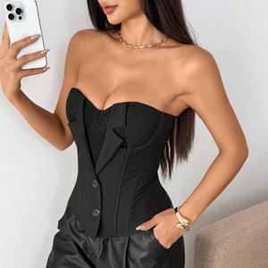 KISS ME ANGEL – Nouveau débardeur noir sexy pour <span class=keywords><strong>femme</strong></span> avec soutien-gorge intégré en dentelle et design bustier sans bretelles pour le quotidien - Product Image 2
