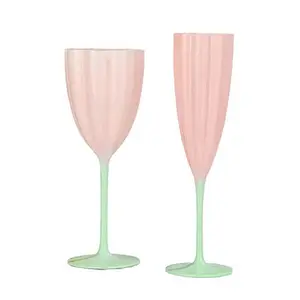 Solhui New arrival contrast color flower petal glass goblet creative gradient cream champagne glass red wine glass cup