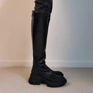 Versión de Piel de Oveja ~ Botas Altas por Debajo de la Rodilla con Plataforma de Cuña Oculta para Mujer, Ajustadas, Elásticas, Adelgazantes, Casuales, Deportivas, para Montar - Product Image 2