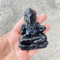 Offre Spéciale cristal naturel artisanat noir obsidienne sculpture éléphant Ganesha Statue pour cadeau