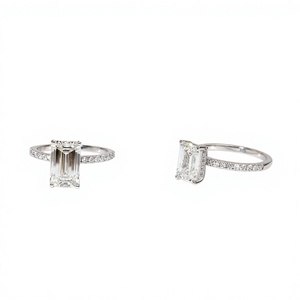 Anillo de Lujo con Esmeralda y Diamantes Redondos Cultivados en Laboratorio, Oro Sólido de 10K, 14K, 18K, Halo, Media Eternidad, Banda Pavé, Anillo de Promesa, Anillo de Boda - Product Image 4