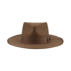 New arrival custom outdoor big ribbon bow decoration men wide brim premium 100% wool lavish tan fedora hat