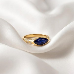 Bague en saphir bleu, pierre précieuse taille marquise, faite à la main en argent sterling 925, bijou élégant et raffiné, cadeau pour femme - Product Image 3
