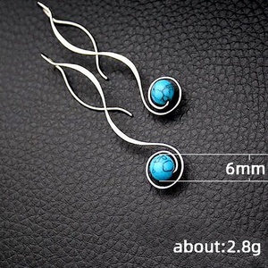 Boucle d'oreille longue Vintage pour femmes, bijoux bohèmes, en pierre Turquoise bleue ethnique, <span class=keywords><strong>pendentif</strong></span> - Product Image 6