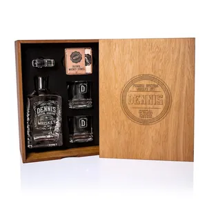 Whiskey Wooden Box JUNJI Engraved Whiskey Decanter Set Box Personalized Whiskey Stones And Glasses Gift Set In Premium Handmade Wooden Gift Box