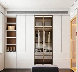 Vestidor a Medida de Lujo con Puertas de Vidrio con Detalles en Dorado e Iluminación Integrada para Casa o Apartamento - Product Image 2