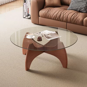 Set di Tavolini da Caffè Rotondi da <span class=keywords><strong>80</strong></span> cm con Piano in Vetro e Base in Legno, Moderni ed Economici per Soggiorno - Product Image 3