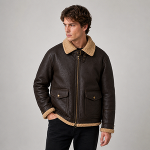 <span class=keywords><strong>Chaqueta</strong></span> de Cuero de Cordero con Cuello de Punto Personalizada para <span class=keywords><strong>Hombre</strong></span>, <span class=keywords><strong>Chaqueta</strong></span> Bomber de Cuero Personalizada de Moda Invernal - Product Image 3