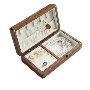 Walnut Jewelry <b>Box</b> Solid Wood Rectangle Storage With <b>Mirror</b> Lid Desktop Organizer For Necklaces Earrings Bracelets - Product Image 5
