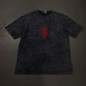 เสื้อยืดโอเวอร์ไซส์ของผู้ชายผ้าฝ้าย100% โอเวอร์ไซส์ซักกรดแบบวินเทจผ้าคอตตอนลดไหล่พิมพ์ลายถนน - Product Image 1