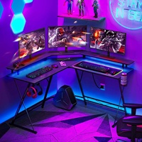 Bureau d'angle à LED RVB avec porte-gobelet Bureau de jeu en L avec lumières LED et prises de courant