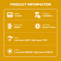 Projecteur LED de qualité assurée, phare de voiture à lentille Bi-LED de 3 pouces, 70W 9700LM, motif de faisceau optimisé, système de refroidissement puissant
