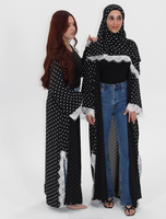 Abaya longue ample à pois et dentelle pour femme 2026, style arabe, vêtement islamique de Dubaï, robe musulmane modeste avec hijab