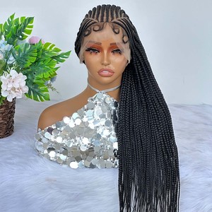 Parrucca Trasparente con <span class=keywords><strong>Trecce</strong></span> Box Senza Nodi da 36 Pollici, Capelli Sintetici Giapponesi, <span class=keywords><strong>Trecce</strong></span> Lunghe, Attaccatura Naturale, Senza Colla, Nera - Product Image 2