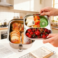 Conteneur rectangulaire en acier inoxydable 304 avec récipient alimentaire amovible et sûr pour adultes, bureau, camping, pique-nique, voyage