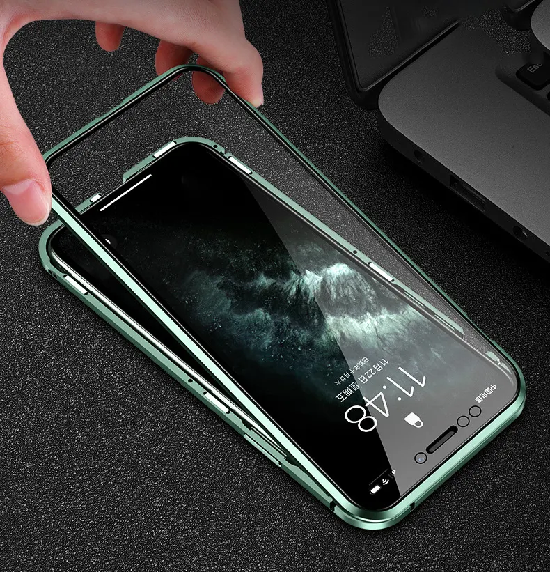 삼성 S21 케이스 자석 금속 프레임 쉘 Sansung a21S A31 커버 용 iPhone 11 용 투명 강화 유리 마그네틱 전화 케이스