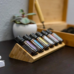 Essential Oil Display Stand Wooden Storage Rack Desktop Organizer Natural Bamboo Rectangle Shape Multi Compartment <b>Solid</b> <b>Wood</b> - Product Image 1