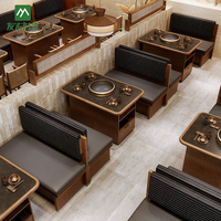 Ensemble de mobilier personnalisé et durable pour restaurant coréen BBQ, table en bois et pierre frittée, banquette moderne rembourrée