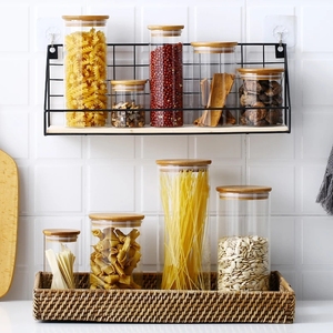 比曼竹餐具室玻璃陶瓷食品厨房储物瓶罐套装带夹子盖 - Product Image 3