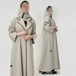 سترة تصميم جديد فاخرة للمرأة المسلمة المطرزة معطف عباية بالجملة طويلة الأكمام للسيدات التركيات