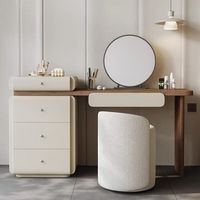 Coiffeuse avec miroir LED réglable, table de maquillage compacte avec rangement pour chambre à coucher et petits espaces domestiques