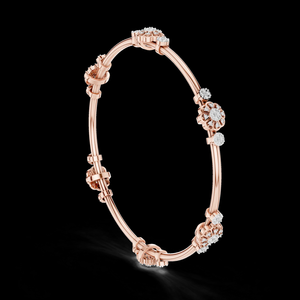 Bracelet à maillons classique en argent sterling or rose avec diamants floraux pour femme - Élégance intemporelle, luxe pour mariage, anniversaire, fête - Product Image 1