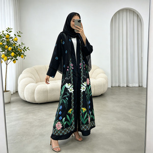 Elegante Abaya Musulmana con Estampado Floral, Estilo Dubái, Abertura Frontal, Túnica Larga para Mujer, Ropa Islámica al por Mayor - Product Image 1