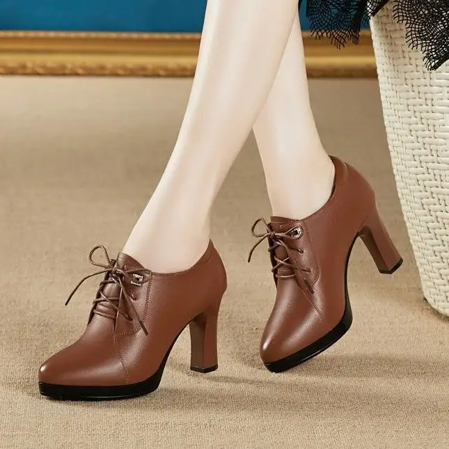 Fancy Women High Block Heels Formal Shoes Pumps Leather Dress Shoes oxford for women