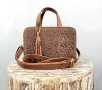 Tas tangan Mini bunga kerajinan tangan kulit asli tas tangan Laptop Tooled untuk wanita tas selempang Messenger selempang