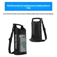 Sac étanche noir 2L avec logo personnalisé et fenêtre transparente, sac étanche pour téléphone avec bandoulière réglable pour la natation et la randonnée