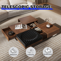 Table basse carrée de style rétro pour salon Villa Grand appartement Table basse multi-rangement rétractable en placage de noyer haut de gamme