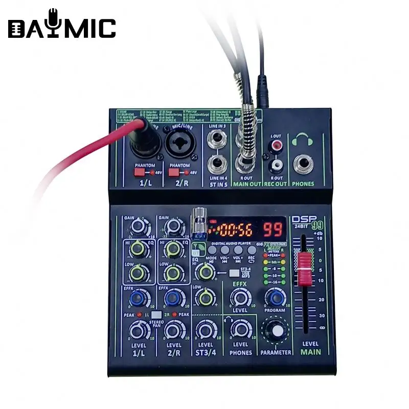 Профессиональное фабричное мини usb-аудио интерфейс 4-канальный аудио смесителя DJ определения консоль с 99 DSP эффекты