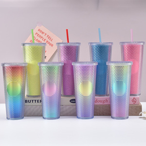 แก้วพลาสติกสองชั้น UBO 500 มล. สีรุ้ง พร้อมหลอดดูด สำหรับงานปาร์ตี้ - Product Image 1