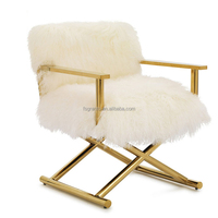 Fauteuil individuel moderne en acier inoxydable doré, fauteuil de loisirs en laine blanche, fauteuil de salon de luxe, fauteuil moelleux, meubles de Foshan