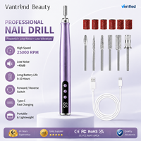 Vantrend Beauty, perceuse à ongles électrique sans fil portable rechargeable en aluminium, forme stylo, 25000 tr/min, pour débutants