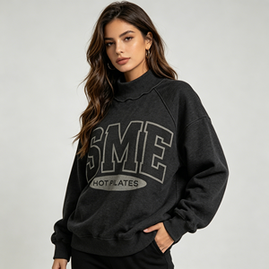 Felpa Oversize Personalizzata <span class=keywords><strong>con</strong></span> Stampa Logo, Maniche Lunghe, Collo Alto, Modello Ampio Speciale per Donne - Product Image 5