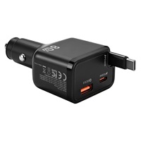Chargeur de voiture USB-C 80W avec câble Type-C rétractable, charge rapide USB Type C PD, chargeur de voiture 80W pour téléphone portable, adaptateur de chargeur de voiture