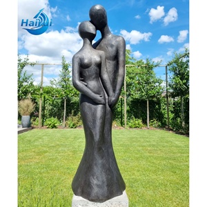 Sculpture de jardin décorative en bronze d'un couple enlacé, statue abstraite et moderne en bronze d'un couple s'embrassant - Product Image 5