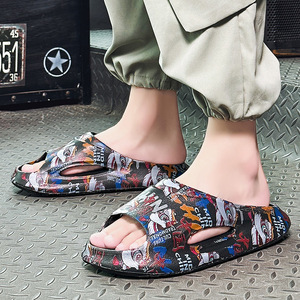 Sandales compensées imprimées style chinois, semelle épaisse 4.0, confortables, pour homme, été, extérieur - Product Image 2