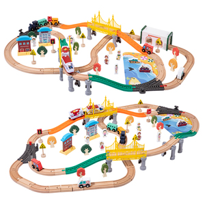 Juego de Tren de Madera de Lujo con Puente de Dos Pisos y Tren, Juguete Educativo Montessori para Edades de 2 <span class=keywords><strong>a</strong></span> 7 <span class=keywords><strong>A</strong></span>ños, <span class=keywords><strong>Escala</strong></span> 1:12 - Product Image 1