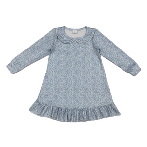 GLD1424 rts Vestido de verano para niña, hasta la rodilla, con estampado de flores pequeñas azules, manga larga, venta al por mayor - Product Image 1