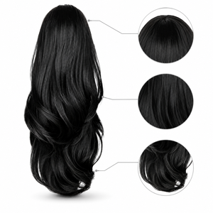 Nouvelle Tendance Extensions <span class=keywords><strong>de</strong></span> Cheveux <span class=keywords><strong>Queue</strong></span> <span class=keywords><strong>de</strong></span> <span class=keywords><strong>Cheval</strong></span> Ondulées en Fibre Synthétique Haute Température Noire Naturelle Réglable avec Cordon <span class=keywords><strong>de</strong></span> Serrage 26 pouces - Product Image 2