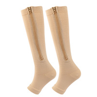 Chaussettes de compression à bout ouvert à fermeture éclair populaires 15-20 Mmgh avec chaussettes de sport de couleur unie antidérapantes au genou