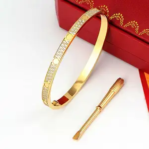 Luxury Designer Wholesale Gypsophila Diamond Couple Bangle Women 316L Stainless Steel Fashion Charm Love Screwdriver Bracelet