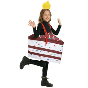 Costume d'Halloween pour enfants en forme de tranche de gâteau d'anniversaire, tenue tunique de fête imprimée gâteau, vêtements de jeu de rôle sur le thème alimentaire - Product Image 6