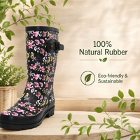 Bottes de pluie en caoutchouc naturel pour femmes, écologiques, imprimé floral, imperméables, mi-mollet, vente en gros d'usine, vente en vrac