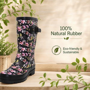 <span class=keywords><strong>Bottes</strong></span> de <span class=keywords><strong>pluie</strong></span> en caoutchouc naturel pour femmes, écologiques, imprimé floral, imperméables, mi-mollet, vente en gros d'usine, vente en vrac - Product Image 4